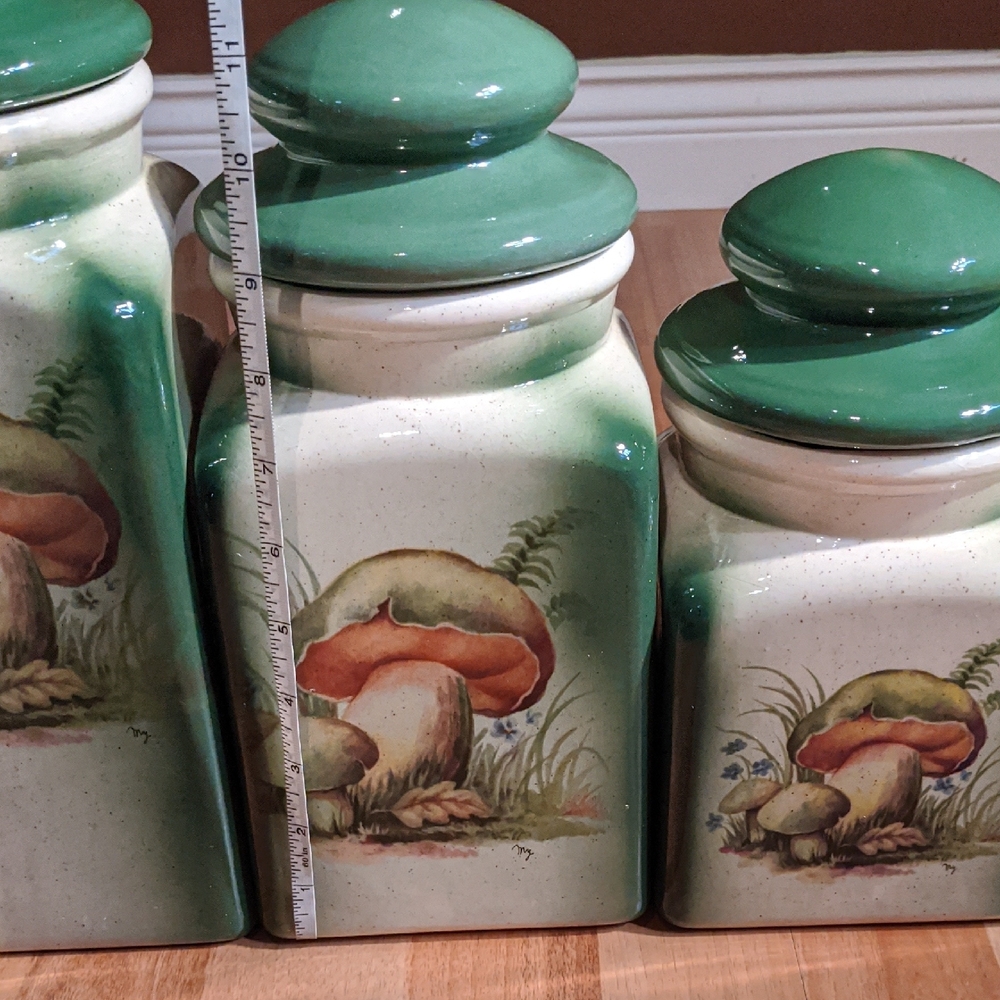 Handcrafted Mushroom Canister Set - Green and Cream - Picture 10 of 11